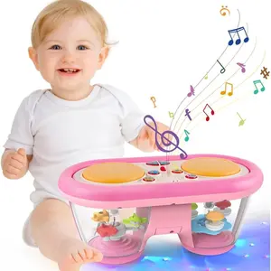 Infants Multifunctional Musical Light Up Drum Toy, Learning & Game Modes, Develop Hearing Rhythm, Safe Dumbbell, Interactive Play, Christmas gift, Requires 2 AA Batteries (Sold Separately)
