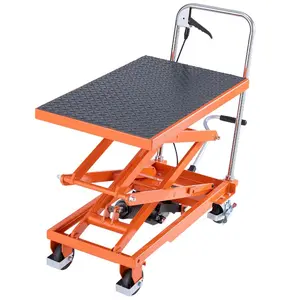 VEVOR Hydraulic Lift Table, 500 lbs Capacity, 47.2 Lifting Height, Double Scissor Lift Table Cart with 4 Wheels and Non-slip Pad, Manual Hydraulic Lifting Cart for Material Handling Transportation