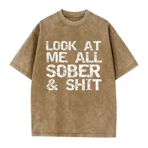 Funny Sobriety Gift T-Shirt - "Look at Me for all Sober & " Addiction Recovery Tee - Black with White Text - Lightweight Everyday Shirt for AA Meetings, Gym, Casual Outfits - Machine Washable - Funny Sober Life Apparel - Round Neck Short Sleeve - Di