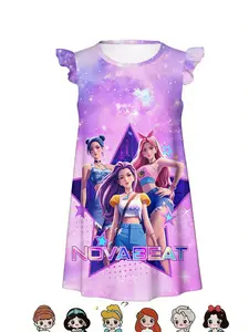 Girls' Cute Cartoon Star Gradient Dress, Loose-Fitting Short Sleeve Casual Style, All-Over Printed Clothing, Children