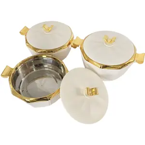 Golden Touch Insulated Casserole Set 3PCS – Premium Thermal Food Warmer with Gold Finish Lid