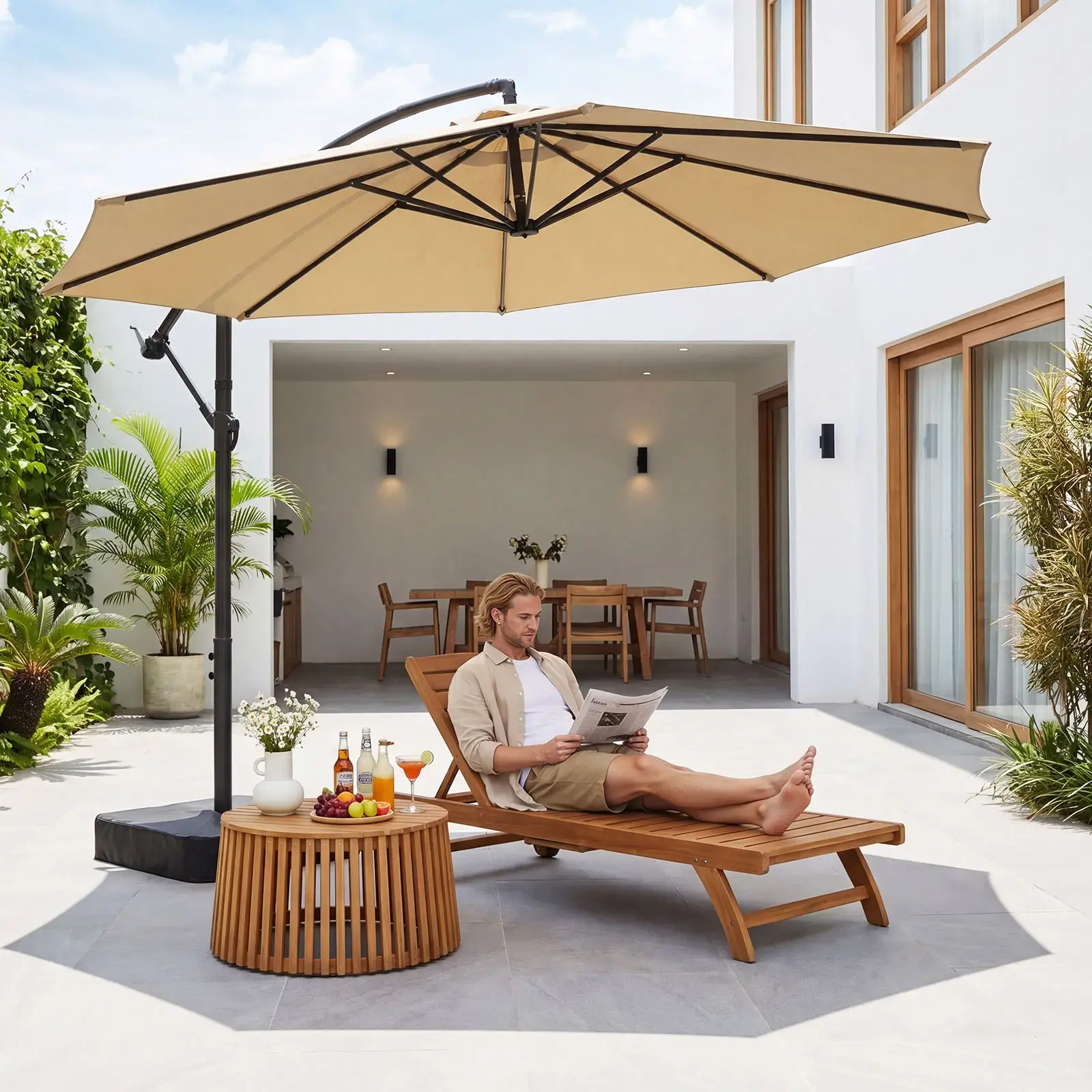 Portable Outdoor Umbrella with Cross Base,  360° Rotating Offset Design, Adjustable Instant Sun Protection for Game, Sports, Backyard, Patio, Camping, Beach, Fishing, Royal Blue,