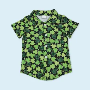 Kids boy St Patrick's day short sleeve button down t-shirt