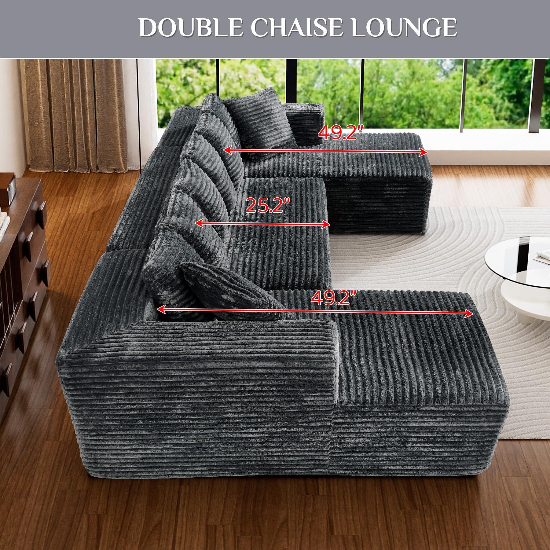 #TikTokShopDealsforYouDays【3 Packages Shipping】Modular Sectional Sofa Cloud Couch 131" Black Boneless Sectional Couches for Living Room Comfy Deep Seat Plush Corduroy Sofa Modern Fluffy Memory Foam U Shape Couch with Chaise Lounge Modular Sectional Couch