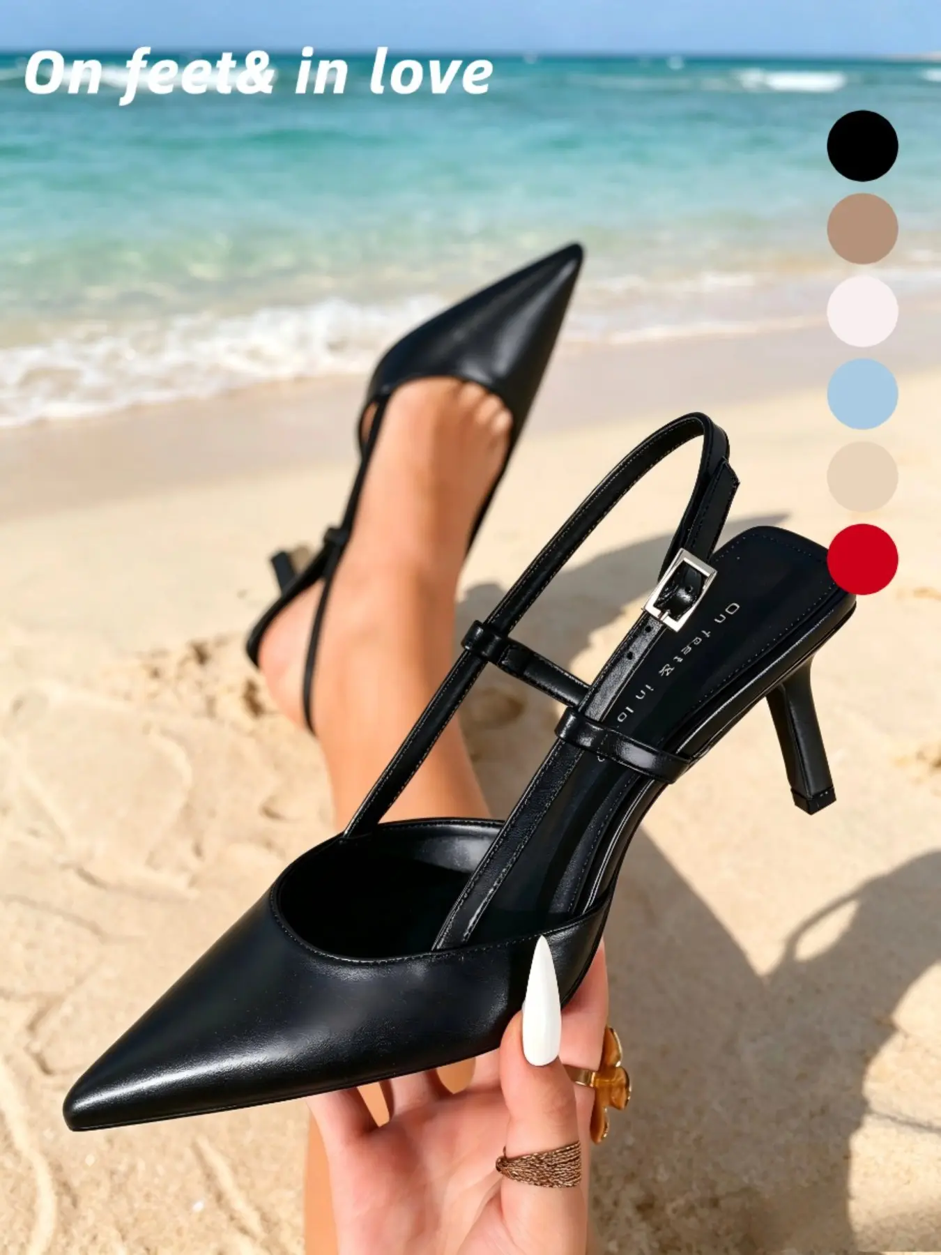 Women's soft sole high heel Smooth Faux Leather Pointed Toe Thin Double Strap Slingback Stiletto Heels, Adjustable Metal Buckle Backless Slip On Non Slip Dress Pumps for Wedding Guest Bridesmaid Date Night Cocktail Prom Evening Party Office Summer Outfits