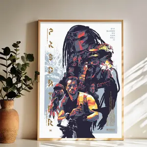 Predator Showdown in the Jungle Wall Art Vintage Black and White Art Posters Funky Aesthetic Canvas Prints Retro Bar Cart Decor for Bar Bedroom