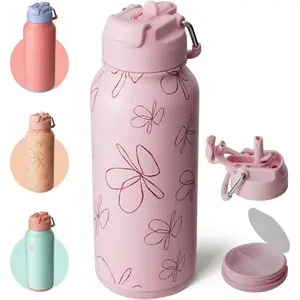 32oz Insulated Water Bottle Stainless Steel Sport Water Bottle with Straw Dual-use Lid Design for Gym with Pill Box