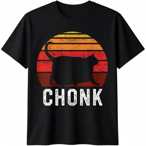 Cotton Graphic Tees Streetwear Gifts  Funny Fat Cats Meme, Chonk Cat T-Shirt