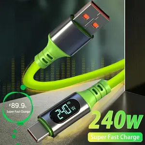 2026 New 240w USB-C Data Cable Dual Type-C to C with Digital Screen Monitoring, High-Speed 480mbps Data Transfer, Fast Charger
