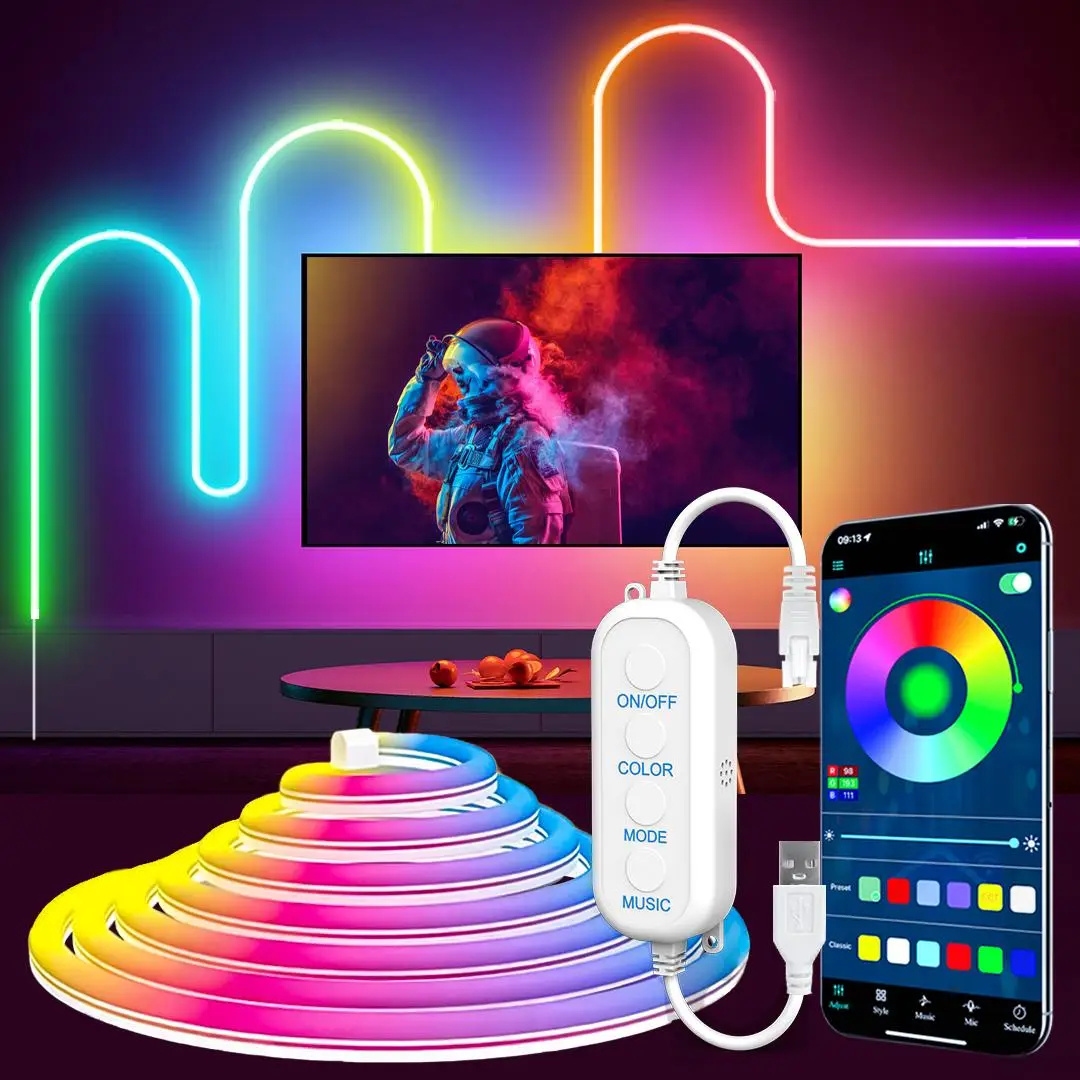 Desktop Background Ambient LED Strip Light, 1 Count RGB Color Changing LED Light With Remote Control, USB Rechargeable Ambient Light For Home Party De