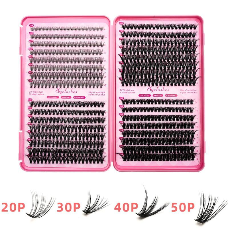 Lash Clusters Kit - 9-16mm Mixed Length D Curl Eyelashes with Bond Seal Remover Tweezers & Curler for Natural Enhancements 20D 30D 40D 50D Density Options