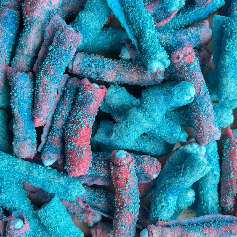 Sour Stuffed Blue Raspberry Roll Up Freeze Dried Thickum crunchy roll up 4 pieces Mega Crunch Candy Sour Stuffed Blue Raspberry Roll Up Freeze Dried Thickum crunchy roll up 4 pieces Mega Crunch Candy