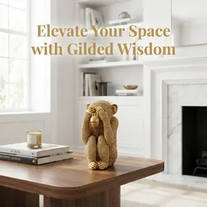 Golden See No Evil Monkey Resin Statue,Sparkling Beaded Primate Decor,Luxury Three Wise Monkeys Figurine,Modern Home Accent,Tabletop Shelf Ornament