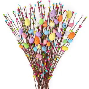 Easter Decorations 33 Pcs Artificial Easter Spray Vine with Pastel Eggs and Berries Spring Flower Stems Egg Twig Branches for Home Vase Decor Floral Arrangement Centerpiece Wreath Decoration
