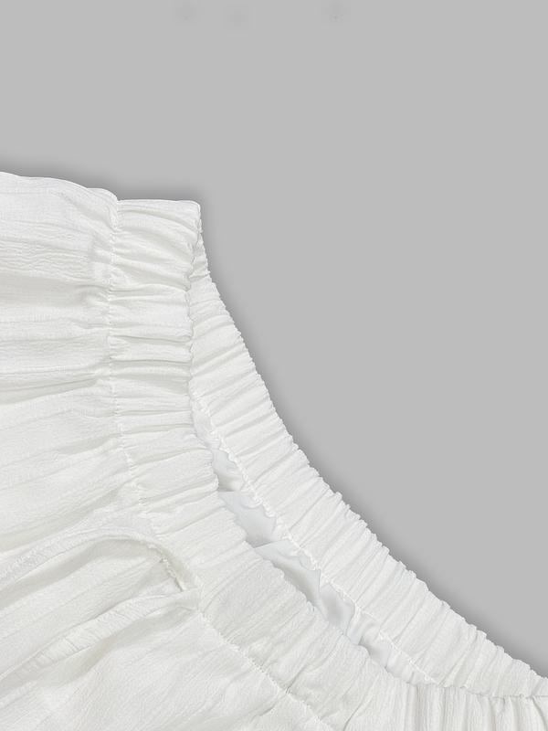 Women's White Chiffon Tiered Elastic High Waist A-Line Maxi Skirt - Breathable Summer Casual Style