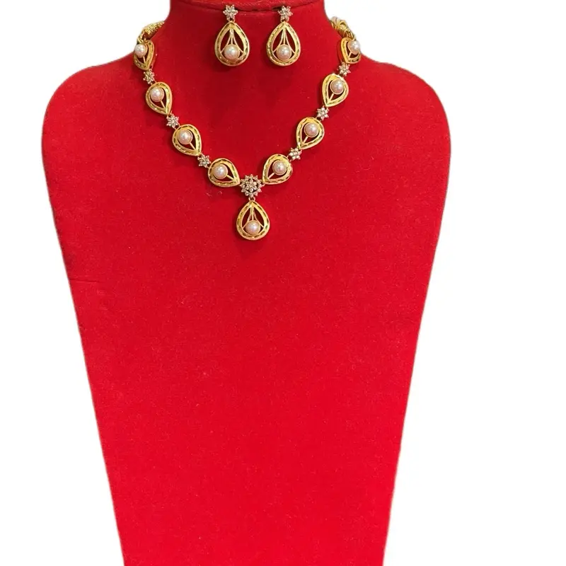 Women's 2-Piece Traditional GP Moti Gold Jewelry Set - Elegant Shiny Ornate Traditional Necklace, Matching Earrings, Ethnic-Inspired Trendy Fashion Costume Accessory, Gold Jewelry Sets, Ethnic-Inspired Jewelry Sets