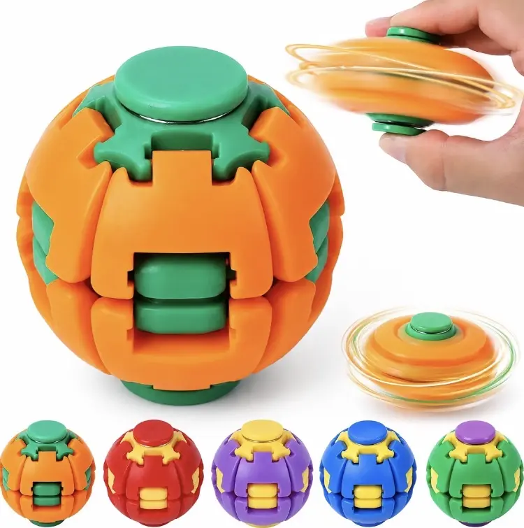1PC Unisex Ball Shape Press & Spin Fidget Spinner Ball with Plastic Shell, Pocket-Size Desk Fidget Toy, Portable Stress Reliever for Adult/Teen, Color Shipped Randomly