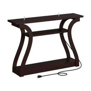 Zeny 3-Tier Slim Console Table with Power Outlets, Reversible Storage Shelf and Curved Legs, Narrow Sofa Table for Entryway, Hallway