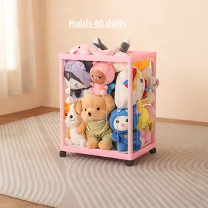 1 Piece New Plush Toy Storage Basket with Wheels Toy Storage - Display Stand for Plush Toys and Puppets, Playroom Toy Storage | Modern Toy Storage | Durable Plastic Stereo Rack, Dolls for Holiday/Birthday Decorations and Collectibles Storage Rack