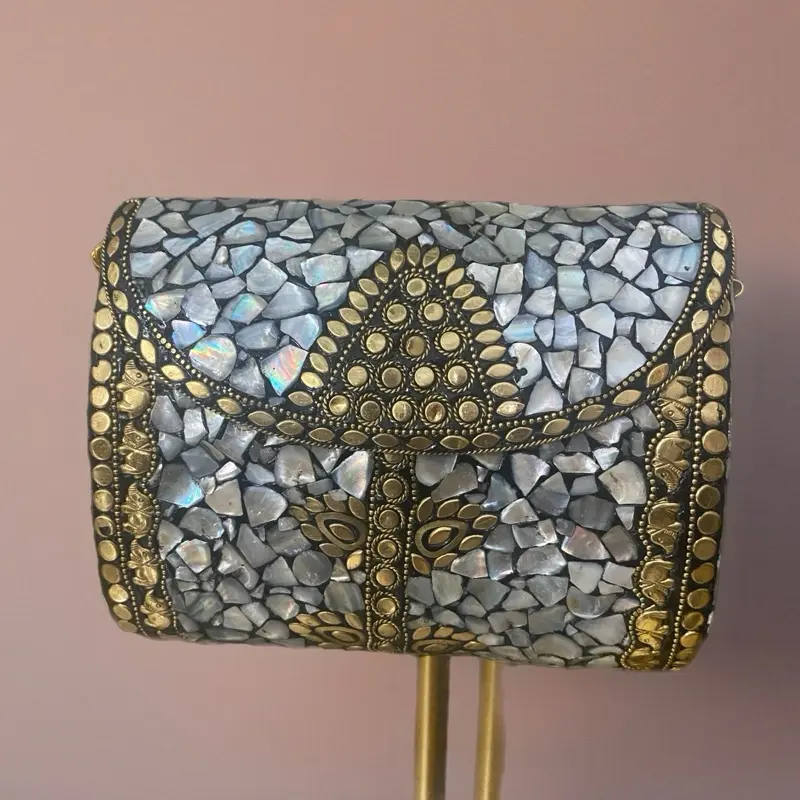 Mosaic Clutch In Midnight Gold
