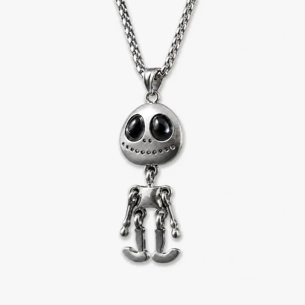 Men's Alien Skeleton Pendant Necklace Stainless Steel Articulated Movable Joint Skull Charm Box Chain Hip Hop Streetwear Y2K Gothic Punk Jewelry Gift for Him