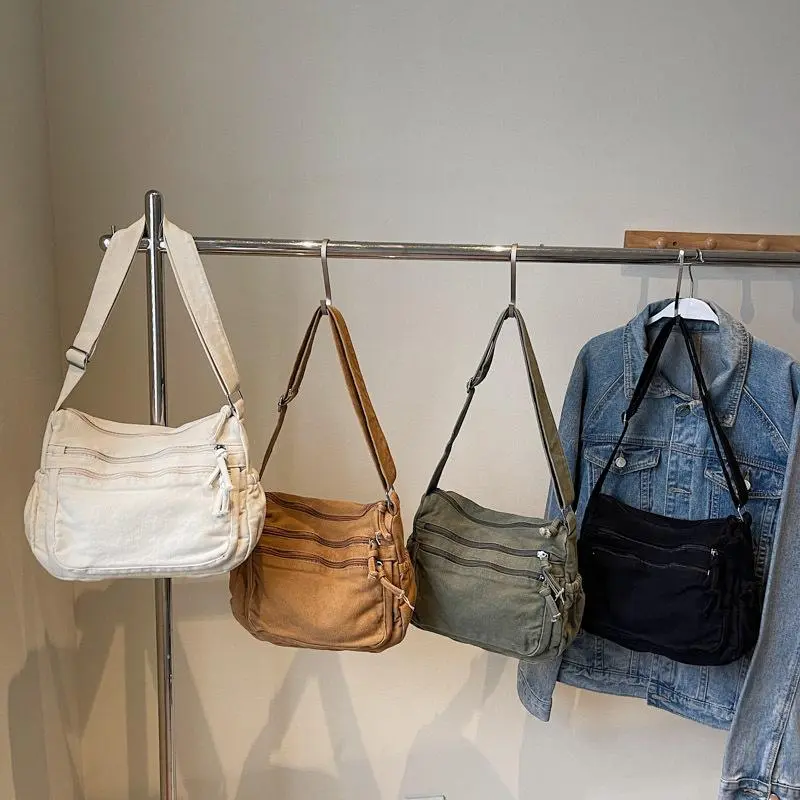 Women's Korean Casual Plain Canvas Everyday Bag, 2026 Summer New Model, Lightweight Single-Shoulder Crossbody Bag, Travel Ready Urban Simplicity Camping Essential