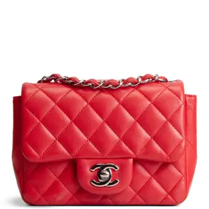 Pre-owned CHANEL Lambskin Leather Crossbody Bags Lambskin Quilted Mini Square Single Flap Bag Red
