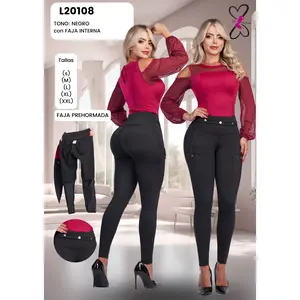 20108 Colombian Leggings with Internal Girdle BBL All Seasons Faja Preformada L20108 Tono Negro