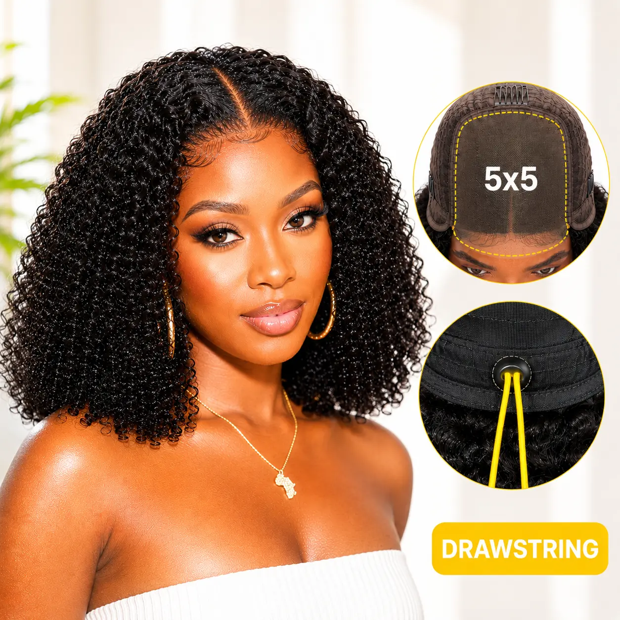 Wear and Go Glueless Bob Wigs for Black Women Short Kinky Curly Glueless Bob Wig Human Hair Invisible SKINLIKE Real HD Transparent Lace  Pre Plucked Pre Cut  200% Density #Summervibes