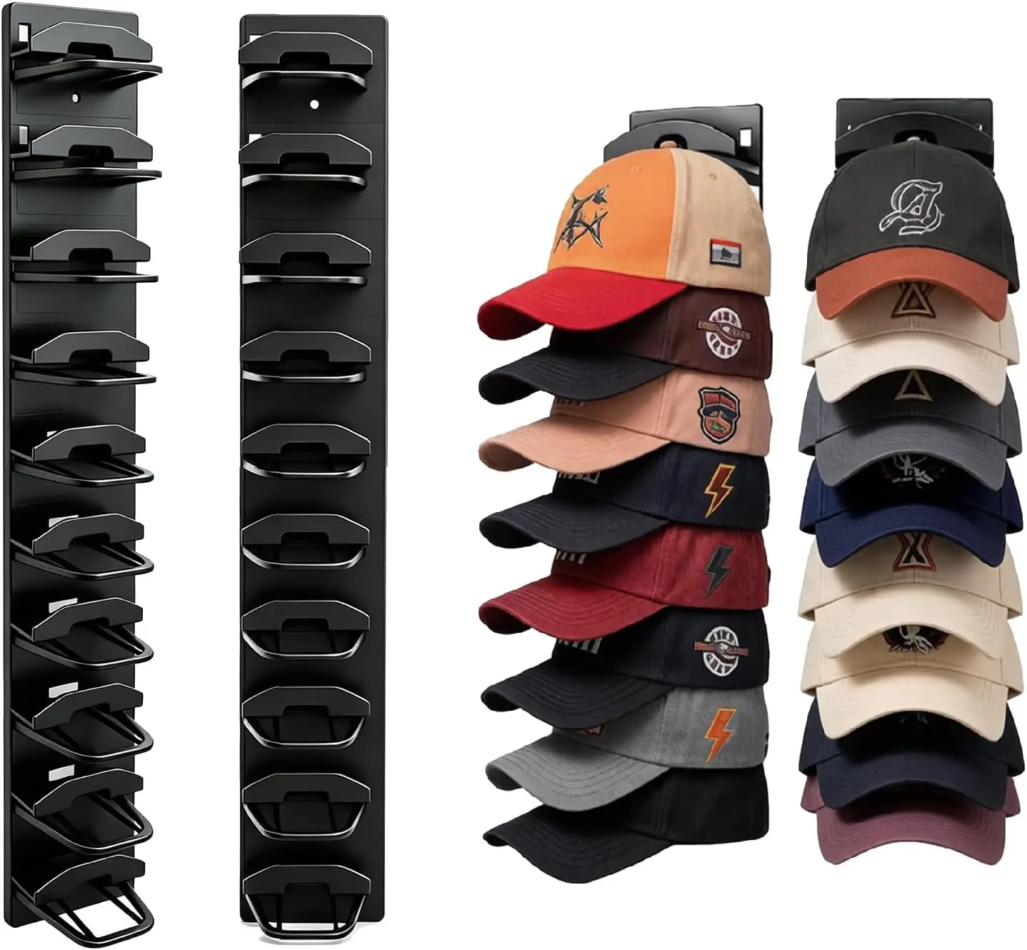 2 Pack Hat Organizer for Baseball Caps, Strong Adhesive Wall Mounted Hat Rack, Multilayer Hat Storage Display Holder, Closet Door Bedroom Hat Hooks