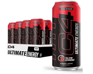 C4 Ultimate Sugar Free Energy Drink 16oz (Pack of 12) | Fruit Punch | Pre Workout Performance Drink with No Artificial Colors or Dyes