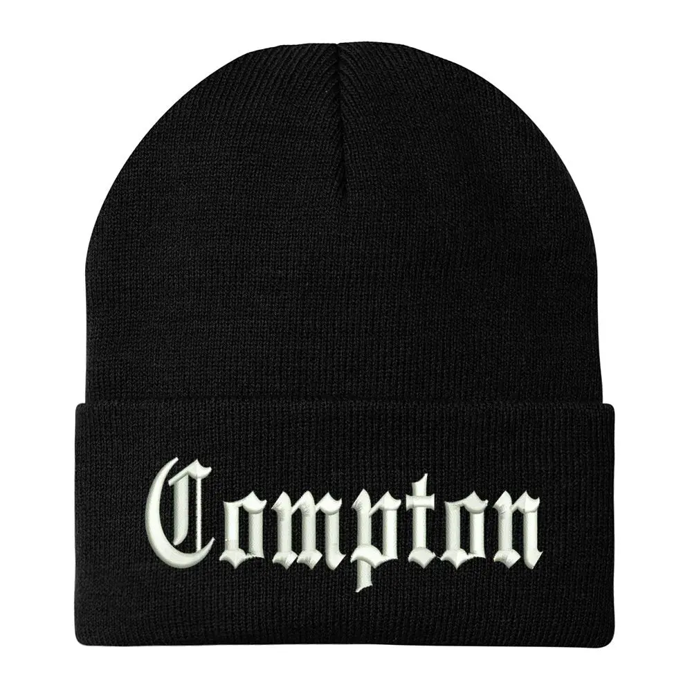 Trendy Apparel Shop Compton City Old English Embroidered Long Cuff Beanie
