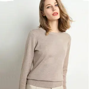 2024 Women Slim O-Neck Pullover Cashmere Wool Blending Sweater Autumn And Winter Long-Sleeved Knit Bottoming Shirt Large Size Can be used with raincoat
