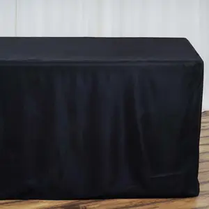 Black Fitted Polyester Rectangle Tablecloth, 96"x30" Washable Table Cover - Snug Fit for Large Banquet Tables