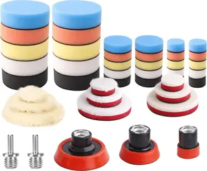 44PCS Car Polishing Pad Kit – Mixed Size Foam Buffing Pads (1", 2", 3") with Drill Adapter & Backing Plate (5/8-11 Thread), Car Detailing & Scratch Removal Polishing Set