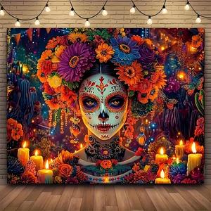 Colorful Sugar Skull Wall Tapestry - Flower-Print Home Decor, Room Decor Backdrop, Artistic Wall Hanging for Bedroom, Dorm, Ideal Gift for Home Supplies Decoration summerwins,summerwins