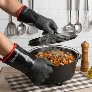 GEEKHOM All in One 932°F Heat Resistant Gloves for Grill BBQ 14" Waterproof Long Sleeve Pit Grill Gloves for Fryer Baking Oven Smoker Fireproof Oil Resistant Neoprene Coating for Yard Work, Great Stocking Stuffers for Men