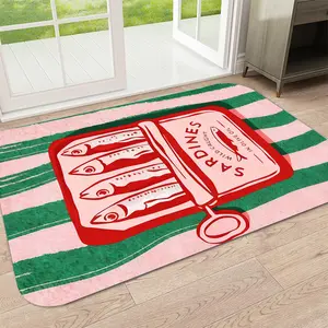Funny Sardine Can Print Rug, Striped Non-Slip Square Mat, Washable Decorative Area Rug, Polyester Fiber Home Decor for Living Room Bedroom Entrance