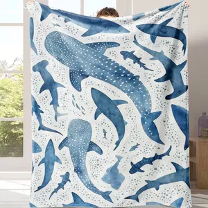 Romantic ocean style whale shark pattern warm blanket children adult nap blanket soft and comfortable suitable for all seasons