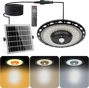 Solar Pendant UFO Light 3000LM, Gazebo Indoor Outdoor Motion Sensor Dimmable Brightness Remote Control  for Patio Porch Garage Lights