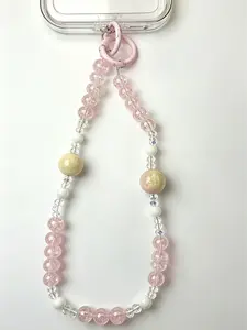 Soft Pink Beaded Phone Wristlet - Cute Y2K Aesthetic Short Phone Chain
