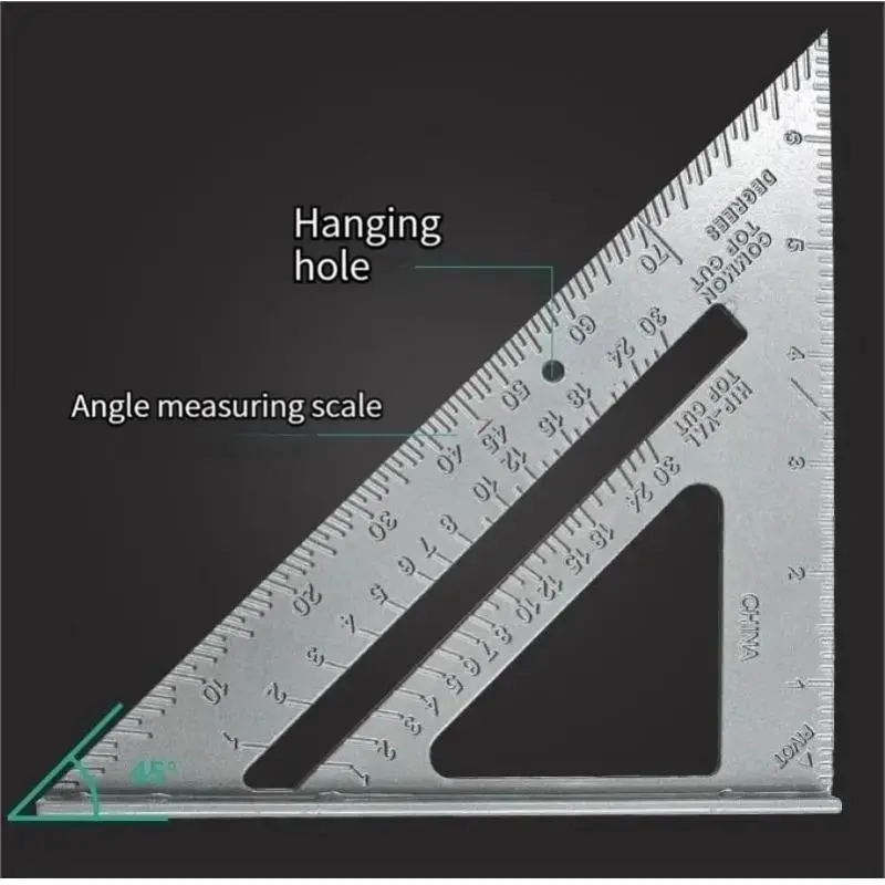 Aluminum Alloy Triangle Ruler Precise Thickened Angle Ruler Aluminum Alloy Woodworking Measurement Woodworking Triangle Ruler Measuring Tool