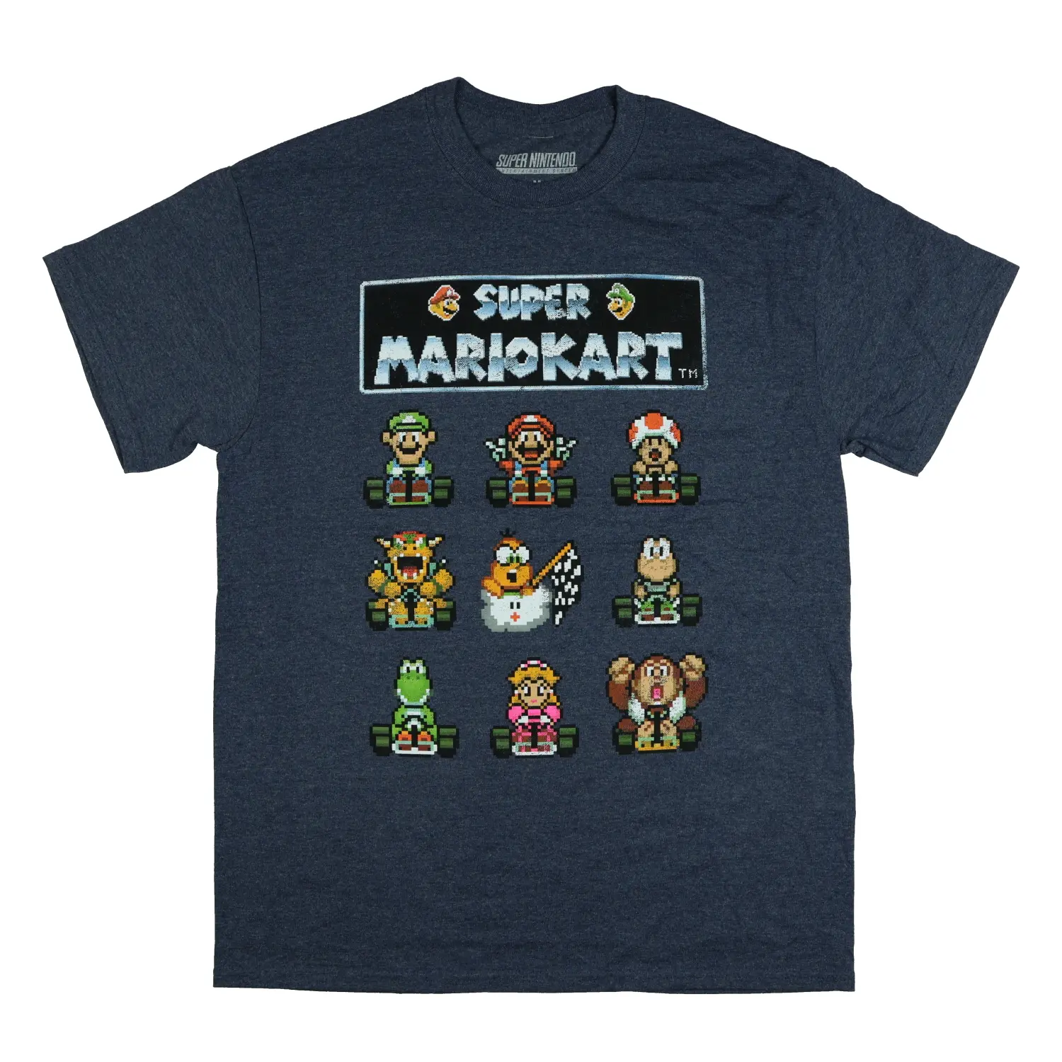 Nintendo Super Mario Kart T-Shirt Men's Pixelated Character Grid Adult Tee