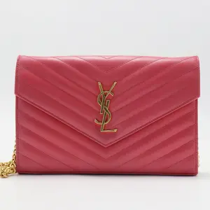 Pre-owned Yves Saint Laurent leather Crossbody Bags Classic Monogram Wallet on Chain Matelasse Chevron Medium
