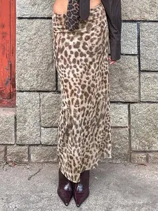 Women's Leopard Print Long Skirt, Casual Fitted H-Type Design, Drawstring Waist, Comfortable and Stylish, Perfect for All Seasons, Leopard Printed Skirt