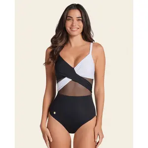 New Drops Leonisa GlowForm Contrast Detail One Piece Swimsuit with Slimming Compression