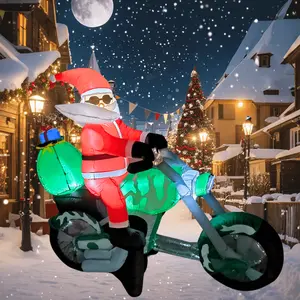PTS 6FT Inflatable Motorcycle with Santa Outdoor Decoration, Christmas Blow Up Yard Decorations, Built-in LED Lights Inflatables Xmas Holiday Funny Decor for Indoor Lawn Garden