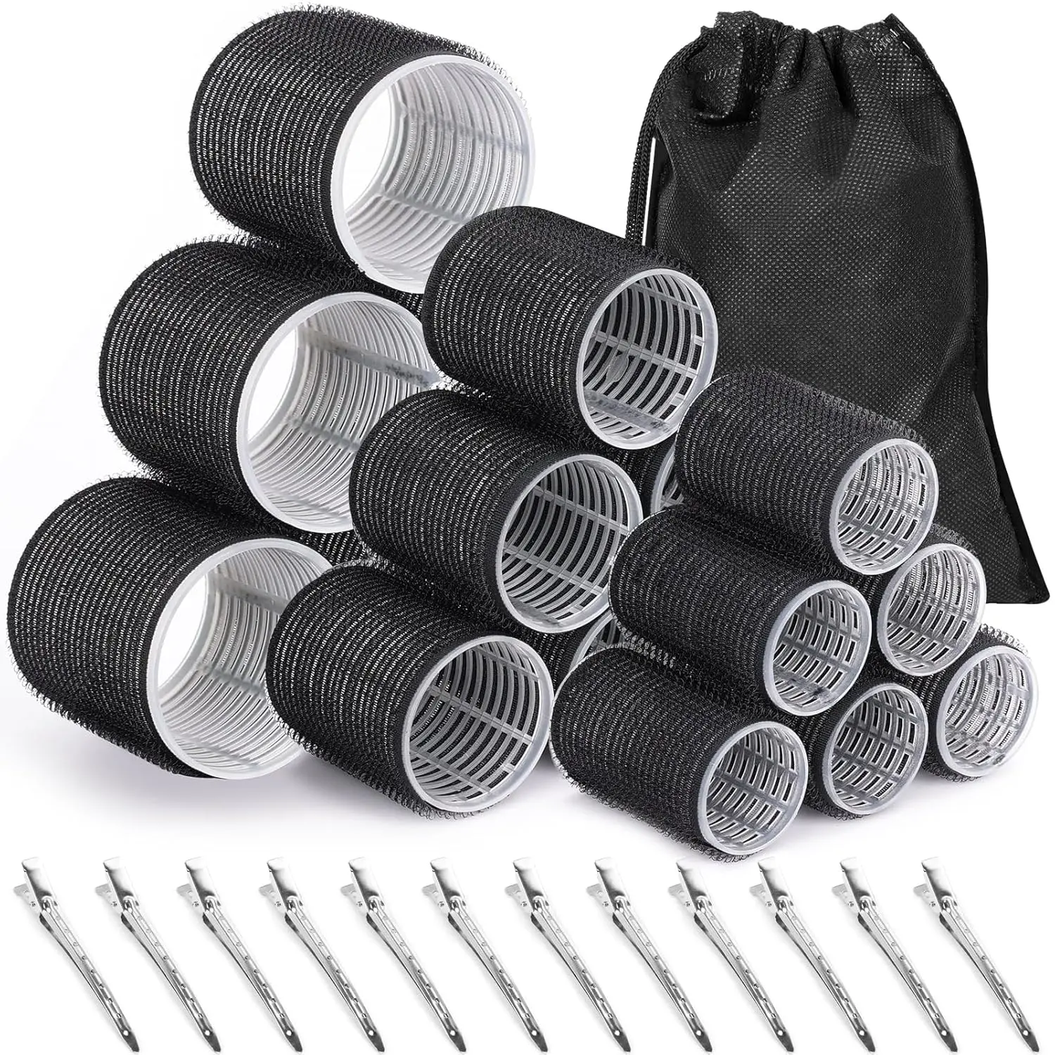 Heatless & Blow Dryer-Assisted Curly Hair Rollers Set with Clips - 30 Multi-Curl (3 Sizes) Grip Rollers, 12 Self-Grip Clips, Storage Bag, Comb, Salon-Quality Heatless Curls Tool for Volume, All Hair Types, Hair Curling Rods