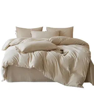 New Cotton-Linen Four-Piece Set 10% Linen 90% Cotton Solid Color Duvet Cover and Bed Sheet High-End Three-Piece Set for Comfort bedding soft Luxury seasonal home Comforter All-Season Hypoallergenic Cozy size