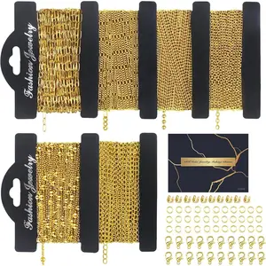 18k  Necklace Chains for  Making, 39.3  6 Rolls Bracelet Chains for DIY,6.5Feet Each Style,  Chain with Jump Rings/Lobster Clasps/Connectors